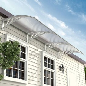 Livingandhome White Curve Door Canopy Patio Awning Rain Shelter for Window W 270 cm x D 100 cm x H 28 cm