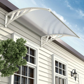 Livingandhome White Curve Door Canopy Patio Awning Window Rain Shelter W 150 cm x D 100 cm x H 28 cm