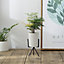 Livingandhome White Cylindrical Plant Pot with Black Metal Stand 80 x 135 mm