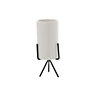 Livingandhome White Cylindrical Plant Pot with Black Metal Stand 80 x 210 mm