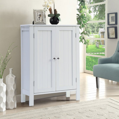 Livingandhome White Double Door Storage Sideboard Cabinet Cupboard ...