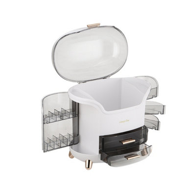 Livingandhome White Dustproof Multi Compartments Large Makeup Storage Box  Organizer with Drawers