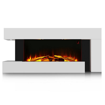 Livingandhome White Electric Fire Suite Fireplace with Night Light Surround Set and Remote Control 52 Inch