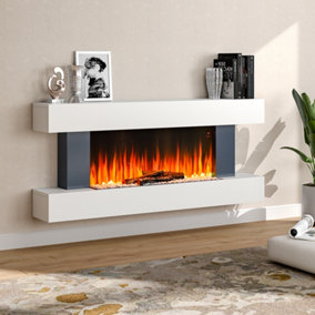 Livingandhome  White Electric Fire Suite Fireplace with White LED Surround Set Remote WiFi Control 50 Inch
