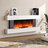 Livingandhome  White Electric Fire Suite Fireplace with White LED Surround Set Remote WiFi Control 52 Inch