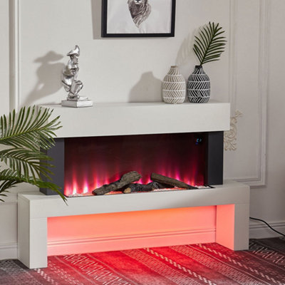 Livingandhome White Elevated Freestanding Electric Fireplace 7 Flame Colors  with Remote 48 Inch | DIY at Bu0026Q