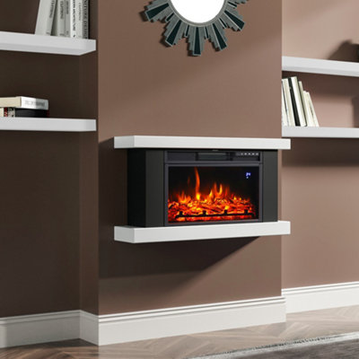 Livingandhome White Fire Suite Black Electric Fireplace with White Surround Set Remote Control 7 Flame Colors 37 Inch