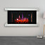 Livingandhome White Fire Suite Black Electric Fireplace with White Surround Set Remote Control 7 Flame Colors 37 Inch