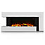 Livingandhome White Freestanding Glass Electric Fireplace with Mantel and Night Light 52 Inch