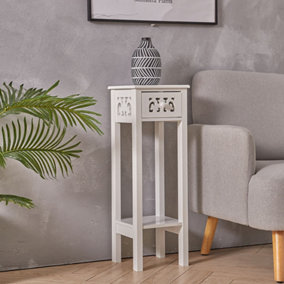 Livingandhome White French Style Small Slim Accent Console Table Wooden Plant Stand with Drawer