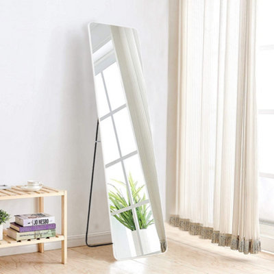 Livingandhome White Full Length Framed Mirror Freestanding or Wall Mounted Rectangular Floor
