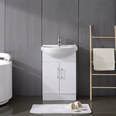 Livingandhome White Gloss Freestanding Bathroom Vanity Unit Basin