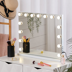 Livingandhome White Hollywood LED Vanity Makeup Mirror with Bluetooth Dimmable Touch Control 58x 46cm