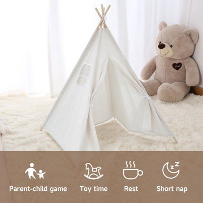 White Teepee Tent Portable Toddler Kids Children Playhouse