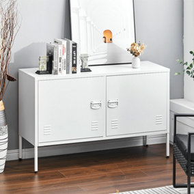 Livingandhome White Lateral Metal Freestanding File Cabinet with 2 Doors