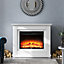 Livingandhome White LED Electric Fire Suite Black Fireplace with White Wooden Surround Set 30 Inch