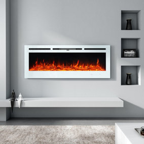 Livingandhome White Linear Wall Mounted and Recessed Metal Electric Fireplace 40 Inch