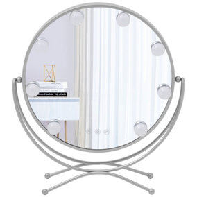 Livingandhome White Luxurious Round Adjustable Fresstanding Vanity Mirror with LED Lights