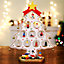 Livingandhome White Mini 3D Wooden Christmas Tree With Snowman Bell Desktop Decor