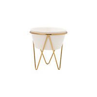 Livingandhome White Modern Ceramic Tabletop Planter with Gold Metal Stand 135 x 150 mm