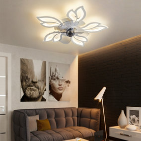 Livingandhome White Modern Flower Shape Ceiling Fan with Light 65cm Dia