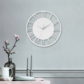 Livingandhome White Modern Round Roman Numeral Silent Wood Wall Clock Decorative 30 cm