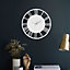 Livingandhome White Modern Round Roman Numeral Silent Wood Wall Clock Decorative 30 cm