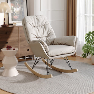 White fabric deals rocking chair