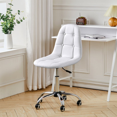 White wooden discount swivel desk chair