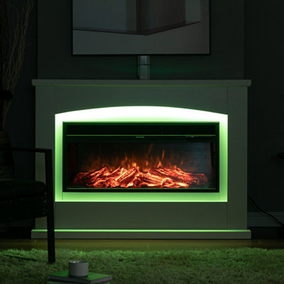 Livingandhome White Remote Control Fire suite Black Electric Fireplace with LED Surround Set 7 Flame Colors 34 Inch