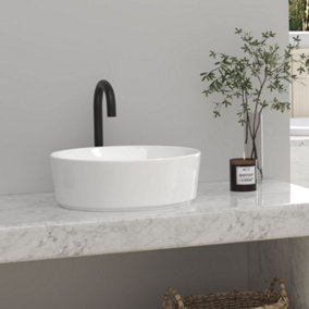 Livingandhome White Round Ceramic Bathroom Counter Top Basin Dia 405 mm