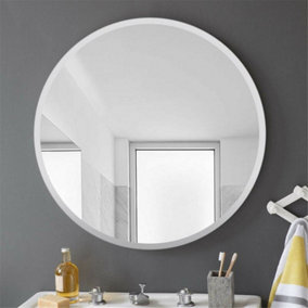 Livingandhome White Round Wall Mounted Framed Bathroom Mirror 40 cm