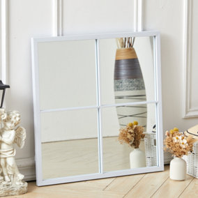 Livingandhome White Square Classic Window Mirror Wall Accent Metal Framed Mirror