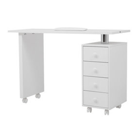 Livingandhome White Square Manicure Station Nail Table on Wheels with 4 drawers