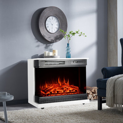 Livingandhome White Square Portable Electric Metal Fireplace with Wheels 26  Inch | DIY at Bu0026Q