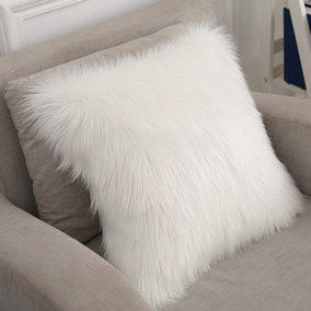 Livingandhome White Super Soft Luxury Faux Fur Decorative Plush Pillow Case 500 x 500 mm