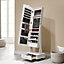 Livingandhome White Vintage Lockable Jewelry Armoire with Mirror on Wheels