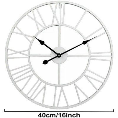 Livingandhome White Vintage Round Roman Numeral Metal Skeleton Wall Clock 40 cm