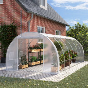 Livingandhome White Walk In Steel Frame Garden Tunnel Greenhouse Grow House with Roll Up Door Windows, 6x3x2M