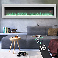 Livingandhome White Wall Mounted or Freestanding Adjustable Flame Electric Fireplace 40 Inch