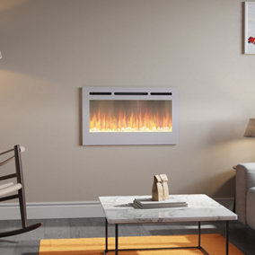 Livingandhome White Wall Mounted or Recessed Electric Fire Fireplace 12 Flame Colors with Remote Control 36 Inch