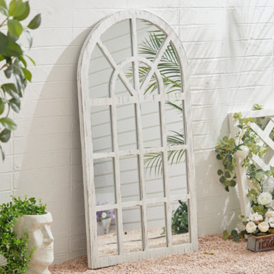 Livingandhome White Window Old Style Arch Framed Garden Mirror Wall
