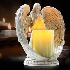 Livingandhome White Winged Angel Resin Memorial Electric Candle Statue Home Decoration