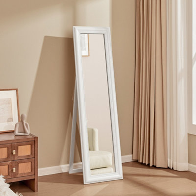 Livingandhome White Wood Framed Rectangular Freestanding Framed Full Length Mirror H 1500mm