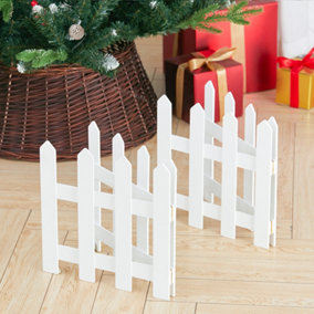 Livingandhome White Wooden Christmas Tree Picket Fence for Family Holiday Decoration