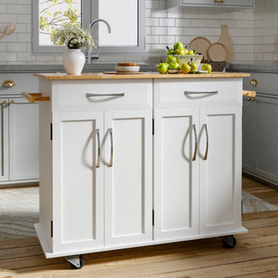 Livingandhome White2 Drawer Kitchen Island Cart Storage Trolley with ...