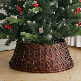 Livingandhome Wicker Christmas Tree Collar Skirt Rattan Xmas Tree Basket Ring Base 45cm