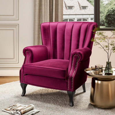 Purple velvet wingback online chair