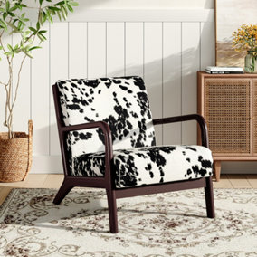 Livingandhome Wood Frame Black and White Spots Velvet Upholstered Recliner Chair Armchair