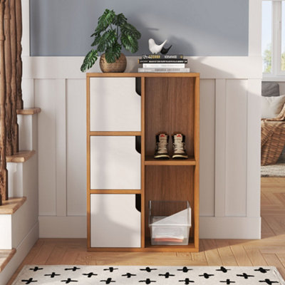 Livingandhome Wooden Bookcase Storage Cabinet with Doors and Open Shelf ...
